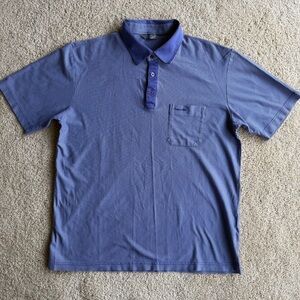 Men’s Crocodile Polo Shirt Size L Blue Striped Golf Casual Short Sleeve Pocket